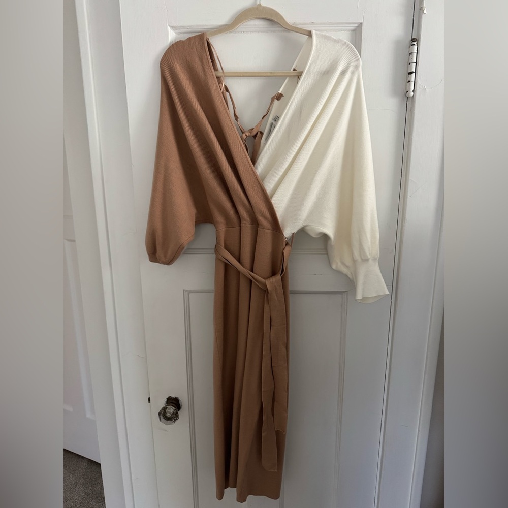 Petal & Pup Cream and Tan Wrap Dress Size 8